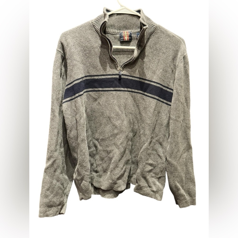 ARROW Men's Gray Sweater blue Stripe MEDIUM 100% cotton